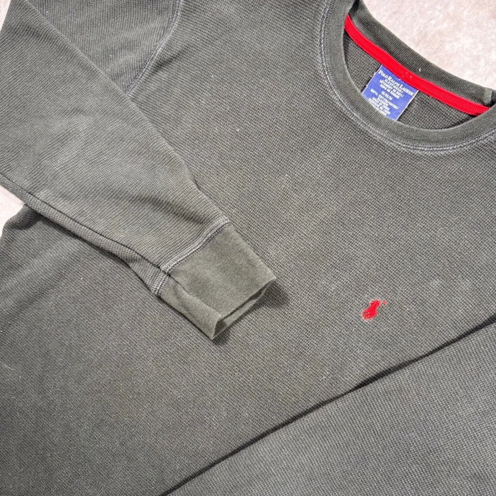 Polo Ralph Lauren Mens Waffle Knit Thermal Long Sleeve Shirt Grey Green Medium